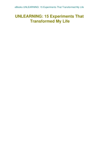 eBooks UNLEARNING 15 Experiments That Transformed My Life