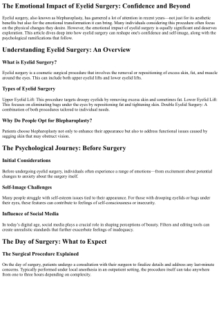 The Emotional Impact of Eyelid Surgery: Confidence and Beyond