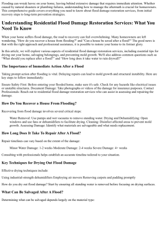 “Residential Flood Damage Restoration Services: What You Need To Know”