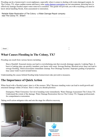 Flooded Carpet Water Removal: Your Guide for Managing Floods in The Colony, TX