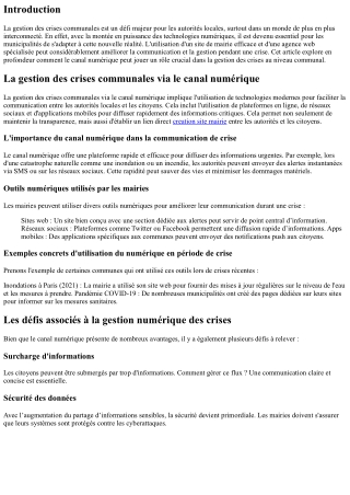 La gestion des crises communales via le canal numérique
