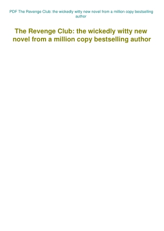 PDF The Revenge Club the wickedly witty new novel from a million copy bestselling author