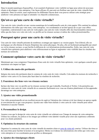 Optimisez votre visibilité en ligne grâce à une carte de visite virtuelle bien o