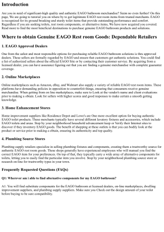 Where by to get Authentic EAGO Bathroom Solutions: Dependable Shops