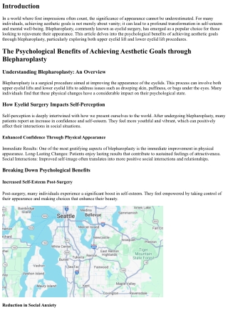 The Psychological Benefits of Achieving Aesthetic Goals through Blepharoplasty
