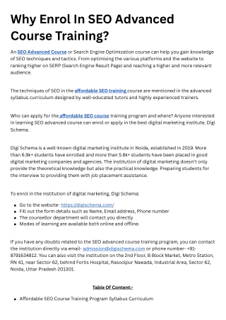 Why Enrol In SEO Advanced Course Training