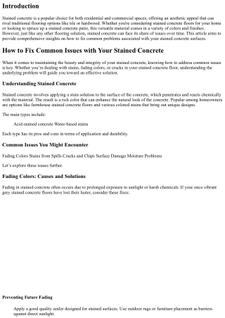 How to Fix Common Issues with Your Stained Concrete