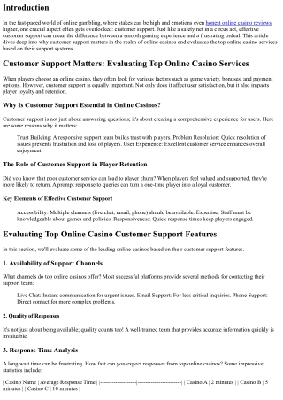 Customer Support Matters: Evaluating Top Online Casino Services