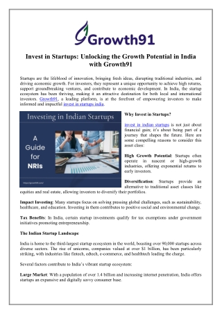 Invest in Startups in India Now - Growth91