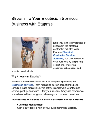 Streamline Your Electrician Services Business with Etaprise