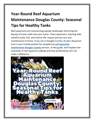 Year-Round Reef Aquarium Maintenance Douglas County Seasonal Tips for Healthy Tanks