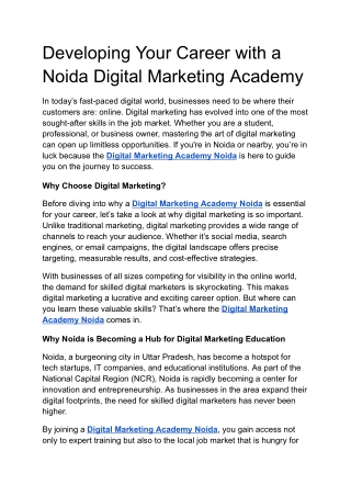 Developing Your Career with a Noida Digital Marketing Academy