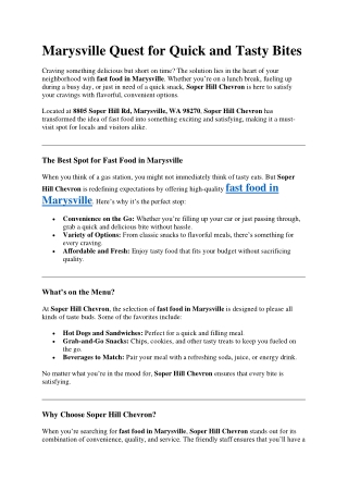 Marysville Quest for Quick and Tasty Bites