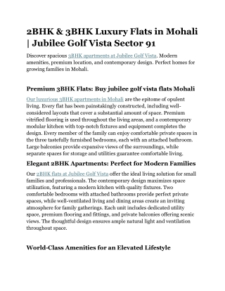 2BHK & 3BHK Luxury Flats in Mohali | Jubilee Golf Vista Sector 91