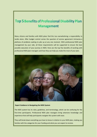 Top 5 Benefits of Professional Disability Plan Management