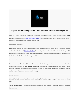 Expert Auto Hail Repair and Dent Removal Services in Prosper