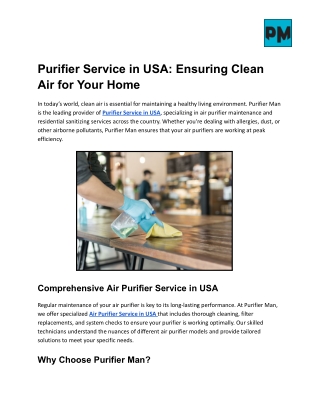 Purifier Service in USA_ Ensuring Clean Air for Your Home