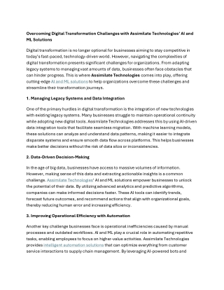 Overcoming Digital Transformation Challenges with Assimilate Technologies’ AI and ML Solutions