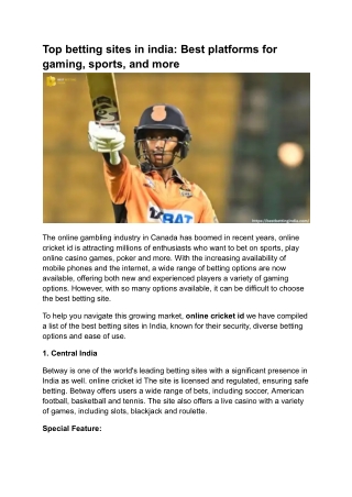 Top betting sites in india_ Best platforms for gaming, sports, and more