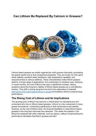 Can Lithium Be Replaced By Calcium in Greases