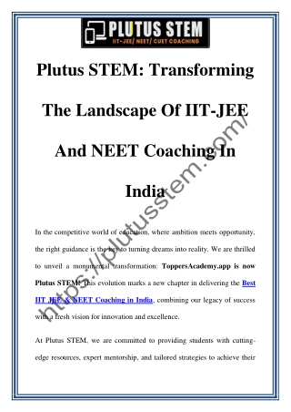 Best IIT-JEE & NEET Coaching Online & Offline at Plutus STEM
