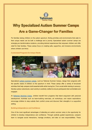 Why Specialized Autism Summer Camps Are a Game-Changer for Families