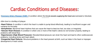 Cardiac Conditions and Diseases SARIKA