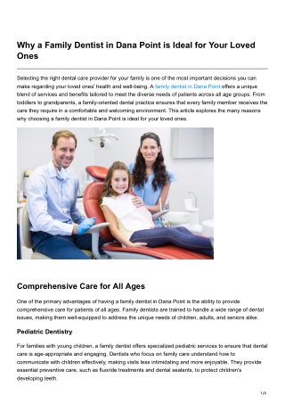 Why a Family Dentist in Dana Point is Ideal for Your Loved Ones
