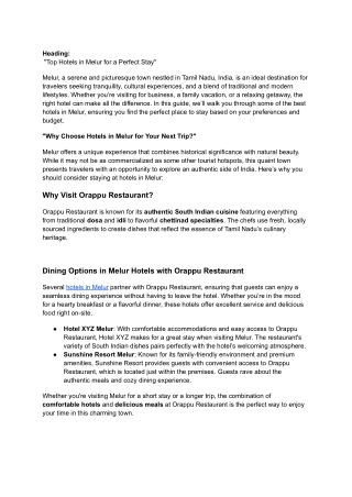 Hotels in Melur - Orappu Restaurant