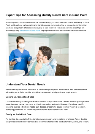 Expert Tips for Accessing Quality Dental Care in Dana Point