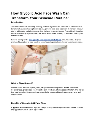 How Glycolic Acid Face Wash Can Transform Your Skincare Routine