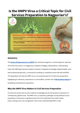 Is the HMPV Virus a Critical Topic for Civil Services Preparation to Nagpurians?