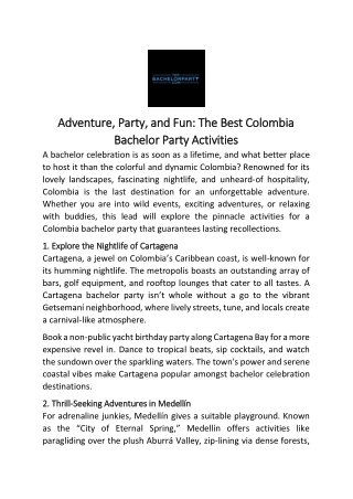 Adventure Party and Fun The Best Colombia Bachelor Party Activities