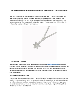 Perfect Valentine’s Day Gifts: Diamond Jewelry from Vairam Singapore’s Exclusive