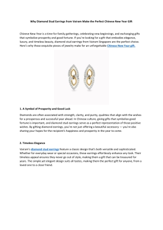 Why Diamond Stud Earrings from Vairam Make the Perfect Chinese New Year Gift