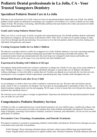 Pediatric Dentist La Jolla