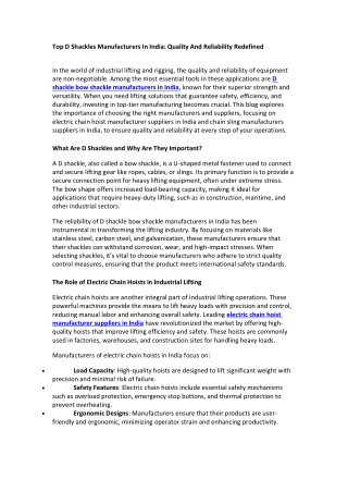 Top D Shackles Manufacturers In India Quality And Reliability Redefined