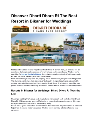 Discover Dharti Dhora Ri The Best Resort in Bikaner for Weddings