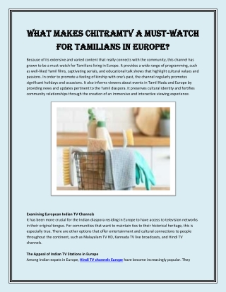 What Makes ChitramTV a Must-Watch for Tamilians in Europe
