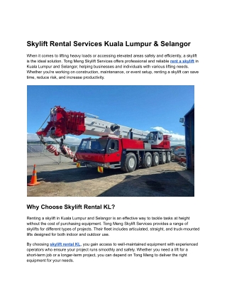 Skylift Rental Services Kuala Lumpur & Selangor