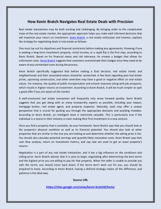 How Kevin Bratch Navigates Real Estate Deals with Precision