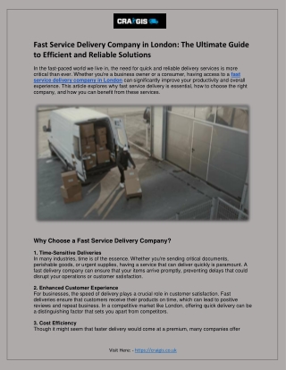 Fast Service Delivery Company in London  The Ultimate Guide to Efficient and Reliable Solutions