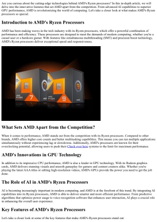 Exploring the Innovative Technologies of AMD's Ryzen Processors