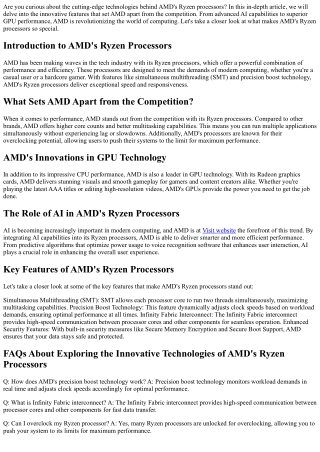 Exploring the Innovative Technologies of AMD's Ryzen Processors