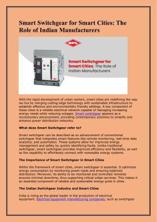 Smart Switchgear for Smart Cities The Role of Indian Manufacturers