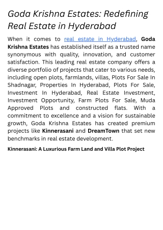 Goda Krishna Estates: Your Trusted Partner for Open Plots and Villas.