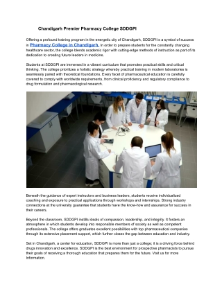 Chandigarh Premier Pharmacy College SDDGPI