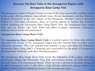Discover the Best Treks in the Annapurna Region with Annapurna Base Camp Trek