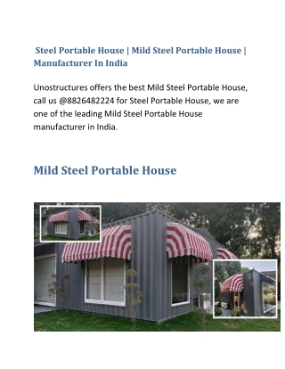 Steel Portable House | Mild Steel Portable House | Manufacturer In India