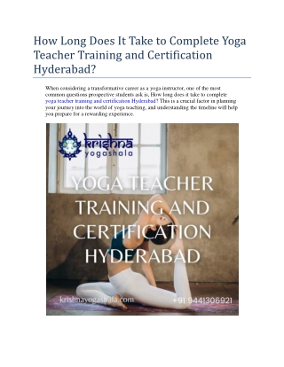 How Long Does It Take to Complete Yoga Teacher Training and Certification Hyderabad
